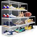12 Pack Sneaker Boxes Clear Plastic Stackable Shoe Box Size 12.5, Transparent Display Case with Magnetic Acrylic Door, Dustproof Storage Bins for Closet, Over the Door Shoe Organizer