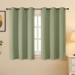 Simplebrand Sage Green Room Darkening Curtains for Bedroom 45 Inches Long 2 Panels Set, Sunlight Blocking Curtains for Small Windows, Grommet Energy Saving Thermal Insulated Short Drapes, 40Wx45L