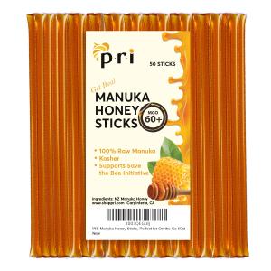 P.R.I Manuka Honey Sticks, Certified MGO 60+ (50 count), No BB
