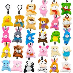 LUKBERA 28 Packs Stuffed Animal Keychains  Plush Animal Toy for Easter Egg Fillers Valentines Day Classroom Exchange Gifts, Party Favors