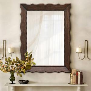 Rustic Wooden Framed Wall Mirror, 32" x 24" Wood Bathroom Mirrors for Wall Mounted, Dcor Wall Art, Vertical or Horizontal Hanging (Brown Dark, 24 * 32Inch)