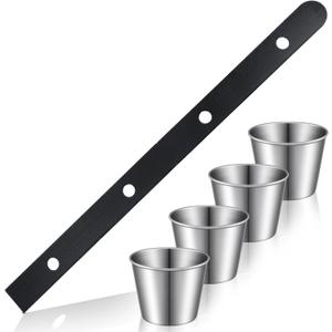 1 Set Shot Board Stainless Steel Shot Glass Set Person Drinking Ski Retro Vintage Rustic Wood Drinking Board for Party Barware Vessel for Wedding Celebration Bar (Black)