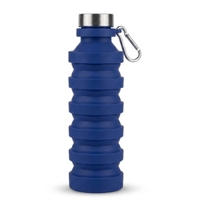 Collapsible Water Bottle, 16oz Portable Reusable Silicone Water Bottle with Carabiner for Gym, Travel, Camping, Hiking, Sports, Lightweight, BPA-Free, Leak-Proof, Foldable Design, Navy Blue