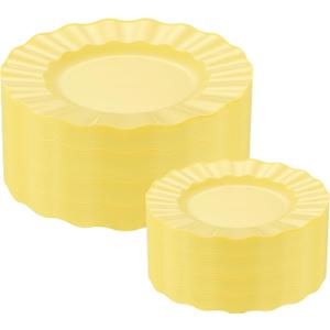 60Pcs Yellow Plates, Heavy Duty Ware Yellow Plastic Plates Disposable, Fancy 30 Dinner & 30 Dessert Plates for Spring Easter Party Wedding(30Guests)
