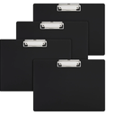 Juvale Landscape Clipboard - 12.4 x 8.9 in, Black Plastic, 4-Pack, Classic - Horizontal Clipboard with Low-Profile Clip - Letter-Size Sketching & Drawing Board