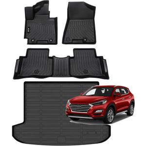 Jenofa-Car Floor Mats & Cargo Liner for 2016-2021 Hyundai Tucson All Weather Car Mats Set Custom Full Set Floor Liners for Hyundai Tucson Accessories Black