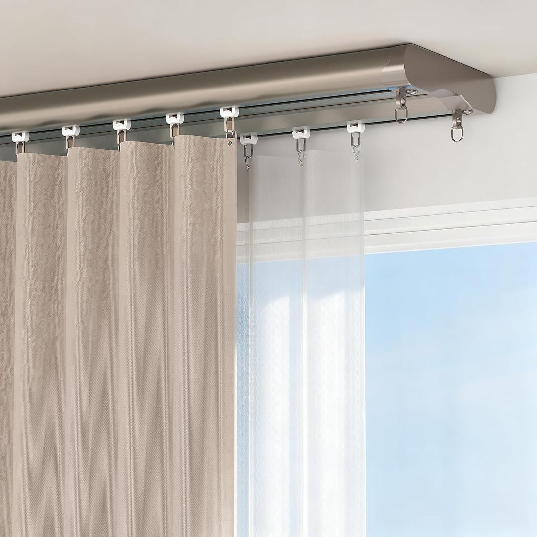 Ceiling Curtain Double Track Set Silent Heavy Duty Double Curtain Track Ceiling Mount for Bedroom Living Room Office Festive Decorations,Champagne 6-9FT