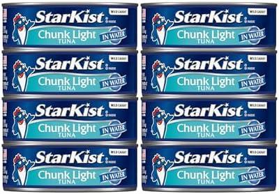 StarKist Chunk Light Tuna in Water, 5 oz (8 Pack) Canned Tuna Fish, Wild Caught, Gluten Free, Ready to Eat, Perfect for Salads, Keto Meals and Snacks, with 20g Protein & 90 Calories Per Serving, Best By: 04/23/2025