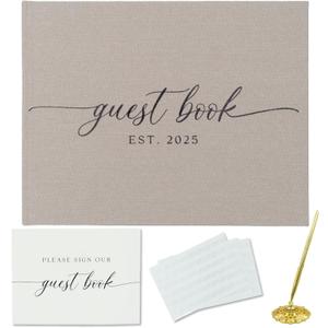 Gooji 2025 Linen Wedding Guest Book for Your Wedding Reception - Simply Elegant Guestbook to Sign in and Add Polaroid Photos - The Perfect Wedding Or Baby Shower Guest Book (Beige), Blank