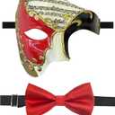 IncreDecor Masquerade Mask for Men Phantom of The Opera Half Face Mask with Bowtie, Venetian Masks for Halloween Party