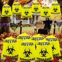 2 x 12 Pcs Large Halloween Leaf Bags Biohazard Halloween Decorations Halloween Trash Bags for Leaves Plastic Yard Lawn Waste Bag Scientist Biohazard Bag Outdoor Biohazard Zombie Party Decorations (Yellow)