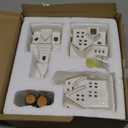 White Christmas Village Houses, 3Pcs Glazed Ceramic Houses with 3Pcs Christmas Trees, Small Light Up Xmas Village House Set for DIY, Winter Holiday Home Decor, Tabletop Centerpiece (Battery Operated)