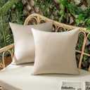 Woaboy Set of 2 Outdoor Waterproof Throw Pillow Covers Spring Decorative Farmhouse Linen Pillowcases Solid Cushion Cases for Patio Tent Balcony Couch Sofa Living Room Beige 19x19 Inch