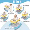 5-in-1 Convertible Baby Walker with Steering Wheel Music Activity Center – Infant Rocker, Jumper, Push Walker, Bouncer & Feeding Foldable Walker for Ages 6-18 Months Boys Girls (Yellow Blue)