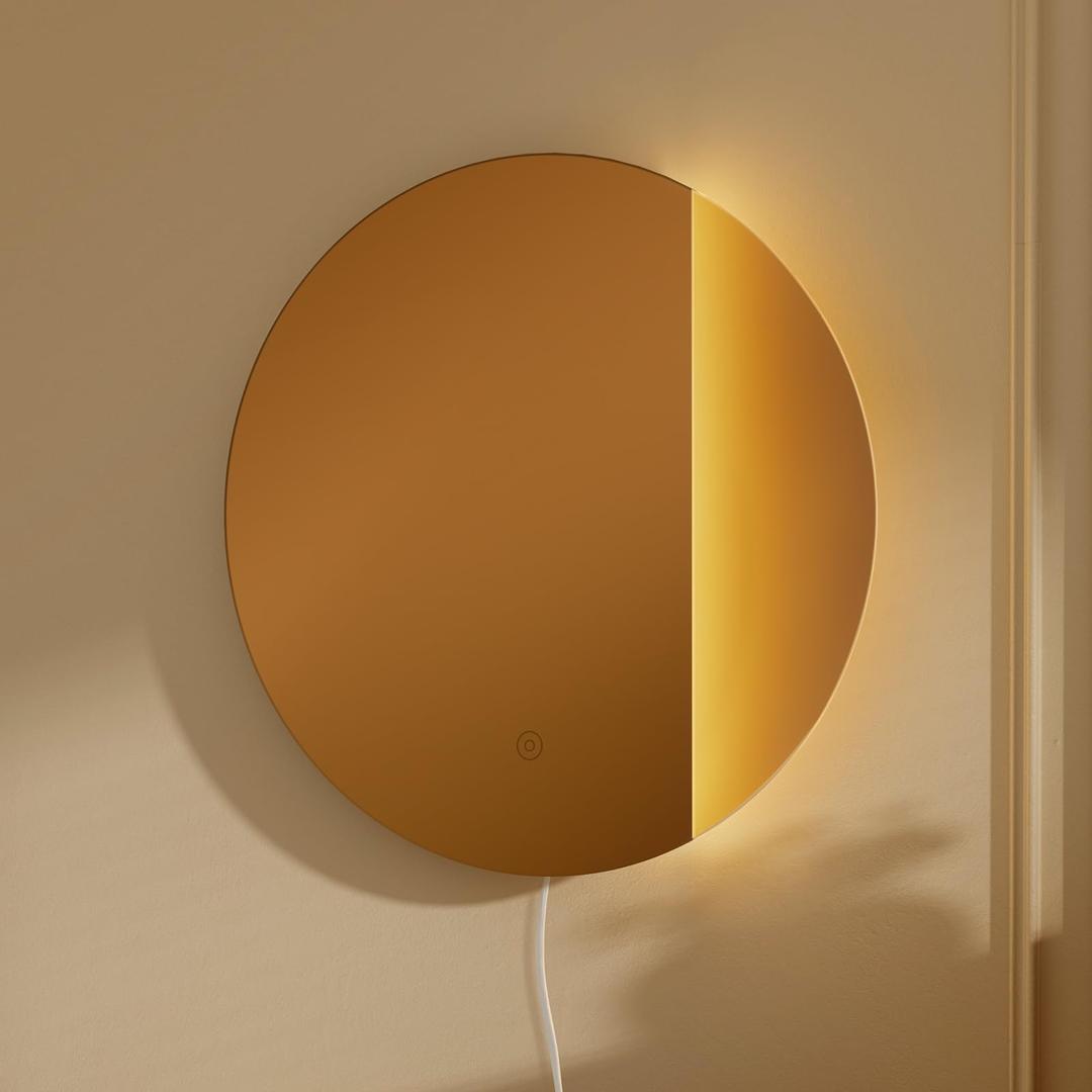 ONEWISH LED Wall Sconce, Dimmable Mirror Wall Lamp,16.93 inch Round Wall Lights for Bedroom with Memory Function, Wall Lamps for Living Room Entryway, Smoky Gray