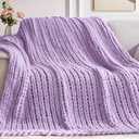 Negwoo Chunky Knit Throw Blanket, 30''*40'' Knitted Throw Chenille Yarn for Bed Couch, Handmade Light Purple Crochet Big Thick Blanket, Machine Washable Cute Comfy Blanket for Home Decor