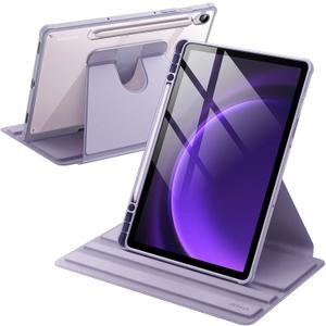 JETech Rotating Case for Samsung Galaxy Tab S10 Lite / S10 FE / S9 FE 10.9-Inch / S9 11-Inch with S Pen Holder, 360 Degree Rotation Protective Stand Cover Clear Back, Auto Wake/Sleep (Lavender)