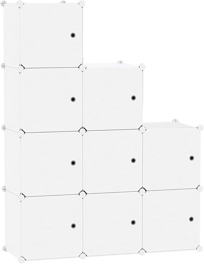 C&AHOME Cube Storage Organizer with Doors, 9-Cube Shelf, Closet Cabinet, DIY Plastic Modular Bookshelf, Storage Shelves Ideal for Bedroom, Living Room, 36.6L x 12.4W x 36.6H Milky USHS3009M-DOOR