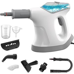 Handheld Steam Cleaner for Home, 10S Immediate Heat Hand Held Steam Cleaner, with Visualized Large Water Tank & 9 PCS Accessories & Safety Lock, for Kitchen,Couch,Floor,Window,Car (WHITE+GREY)