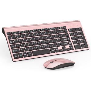 Wireless Keyboard and Mouse Ultra Slim Combo, TopMate 2.4G Silent Compact USB 2400DPI Mouse and Scissor Switch Keyboard Set with Cover, Batteries Included, for PC/Laptop/Windows/Mac - Rose Gold, Black
