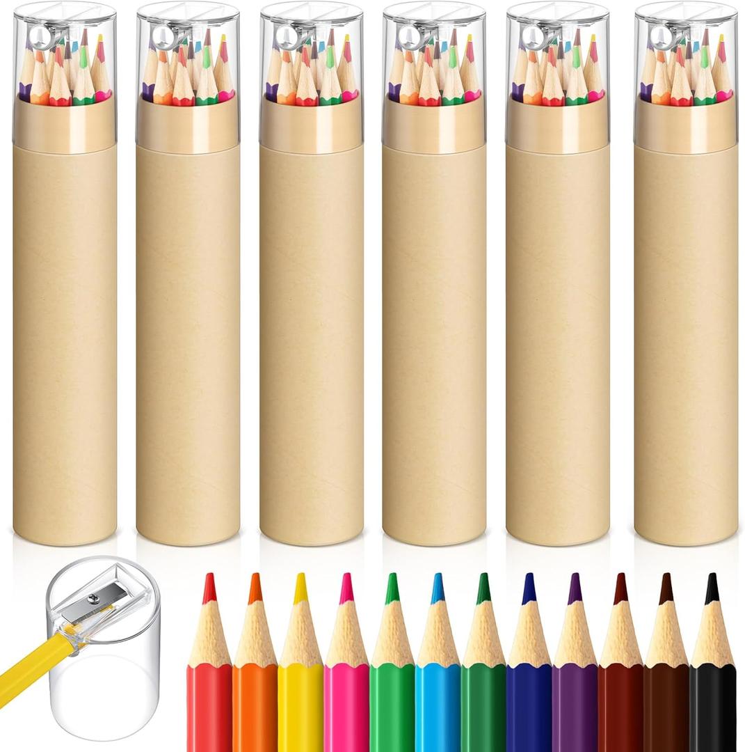 24 Pack Colored Pencils Bulk with Sharpener, Colored Pencils Set, 12 Assorted Color Pre-sharpened Travel Portable Pencil Gift for Christmas Holiday Party Favor