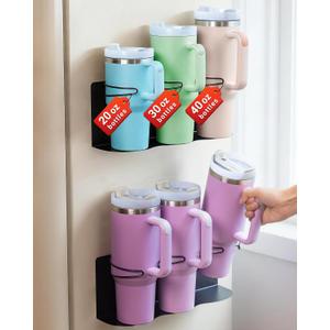 Magnetic Cup Holder for Fridge, 2 Pack Water Bottle Organizer for Stanley Cup Accessories 20/30/40 oz, Wall Mount Tumbler Organizer for Space-Saving Kitchen Pantry Cabinet Storage-Black