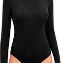 SHEIUGU Womens Sleeveless Long Sleeve Mock Turtle Neck Bodysuit Soft Slim Fit Stretchy Layer Top Classic Jumpsuit (Small, Black)