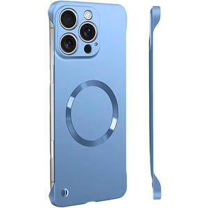 For iPhone Case,Luxury Magnetic Metal Gloss Matte Ultra Thin Frameless,Compatible with Magsafe Slim Hard PC Protection Shockproof Phone Case (Blue,iPhone 15)