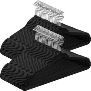 SONGMICS Velvet Hangers 60 Pack, Non-Slip Clothes Hangers with Silver-Colored Swivel Hooks, Slim Space-Saving for Closet, Heavy-Duty, Black UCRF036BZ02S