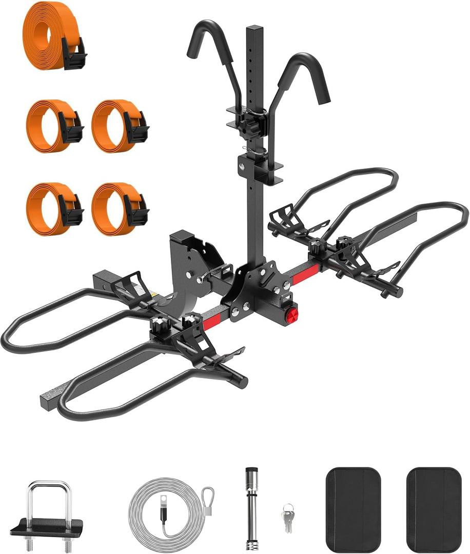 PAULINN Ebike Rack for Tow Hitch, Heavy Duty 2 Bike Folding Bicycle Car SUV Racks for E Bike,Fat Tire and Standard, 2" Hitch Receiver, 200 LBS