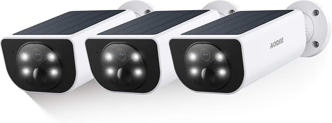 2K Solar Camera Outdoor Wireless-2.4Ghz WiFi Cameras for Home Security, Continuous Power, Color Night Vision, SD Card/Cloud Storage, Waterproof, Compatible with Alexa/Google Home S1 (3 Pack)