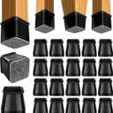 BUMACO Chair Leg Floor Protectors Square Chair Leg Protectors for Hardwood Floors 20Pcs Silicone Covers to Protect Floors Square (Black-L Fit 1-1/16" to 1-5/8")