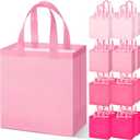 Sweetude 16 Pcs Mother's Day Pink Gift Bags with Handles Spring Non Woven Goodie Bag Reusable Party Favors Bag for Women Bridal Shower Wedding Birthday Baby Shower