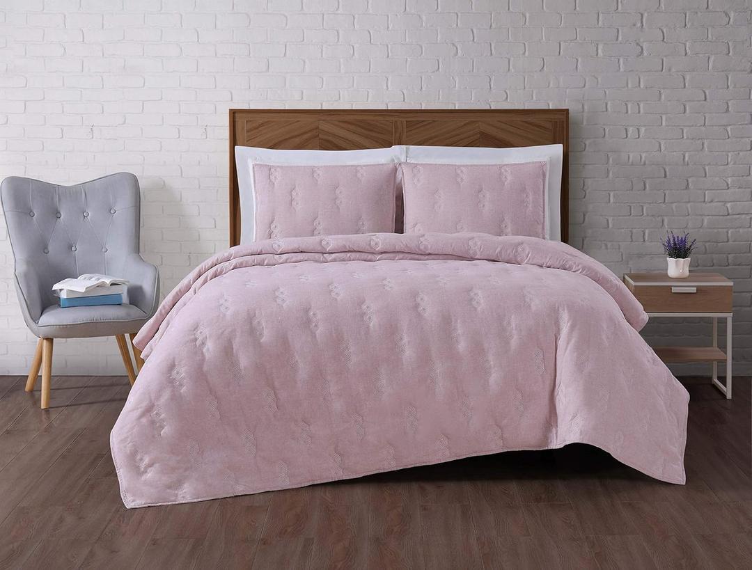 Brooklyn Loom White Heather Faux Fur Wool Quilt, Full/Queen, Light Pink