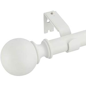 Kemmie 1" Classic Window Curtain Rod with Round Finials Simple Single Telescoping Drapery Rod, 18-36", Matted White