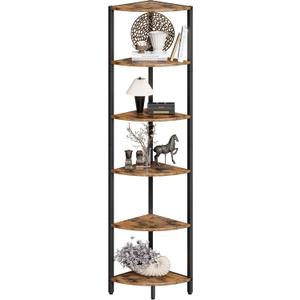 6 Tier Corner Shelf 63.1" Tall Ladder stand Corner Storage Shelf Rack Industrial Standing Shelf Organizer Display Rack with Rustic Bookshelf Bookcase Plant Stand for Living Room Bedroom Brown CS-001RB
