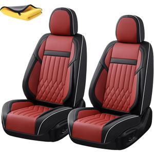 KEYOOG 2-Seater Waterproof and Breathable Nappa Leather Car Seat Covers Full Set, Fit for Front Seats of Cars, Compatible with Airbags, Car Seat Protector Covers for Most Cars - Black Red