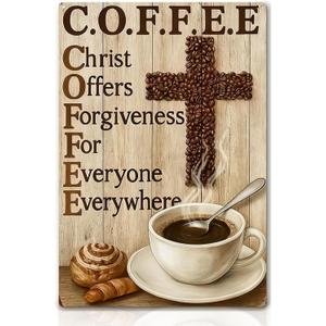 Vintage Coffee Metal Iron Tin Signs Christian Wall Art Decoration Inspirational Wall Decor for Family Living Room Kitchen Motivational Decor Cafe Sign Pictures 8x12 In