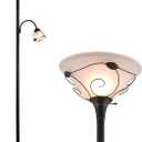 VONLUCE Torchiere Floor Lamp with Side Reading Light, 3-Way Switch Combo Antique Bronze Mother Daughter Floor Lamp with Glass Shade, 71" Desk Floor Lamp for Living Room Corner Bedroom Home Office