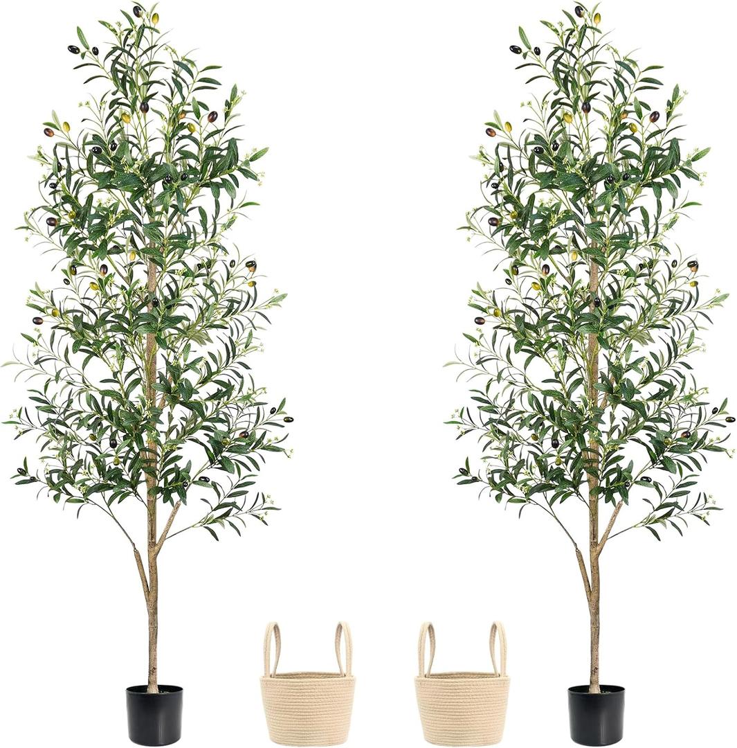 Artificial Olive Tree 6FT, 2 Pack Faux Floor Trees