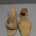 Coutgo Womens Chunky Heeled Mules Puffy Knot Square Open Toe Slip On Sandals Summer Evening Party Prom Shoes (8.5, Khaki)