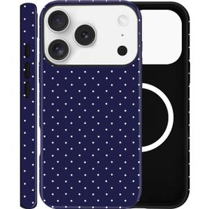 Magnetic Case for iPhone 17 Pro Max, Compatible with MagSafe, Aesthetic Polka Dot Cute Design for Women, Hybrid 2-Layer Hard Shell Phone Cover, Blue