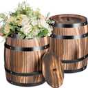 2 Pcs Wood Wine Barrel Vase 8" x 6.5" Vintage Flower Vase Container Rustic Barrel Planter for Wedding Reception Table Decoration Home Indoor Outdoor Garden Kitchen Party