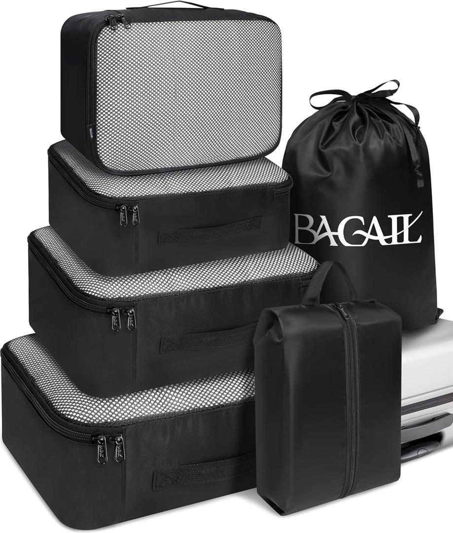 BAGAIL 6 Set Packing Cubes Luggage Packing Organizers for Travel Accessories (Black)