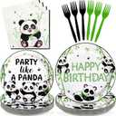 96 Pcs Panda Birthday Decorations Party Like a Panda Paper Plates and Napkins Green Bamboo Animal Themed Tableware Sets for Kids Birthday Baby Shower Newborn Party Supplies Serves 24