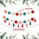 Tissue Paper Pompom Garland with Cotton Tassels, 2 Pcs Christmas Garland for Mantel, Window, Staircase, Holiday Party Decorations, Christmas Hanging Decorations, Green Red Pink Pompom