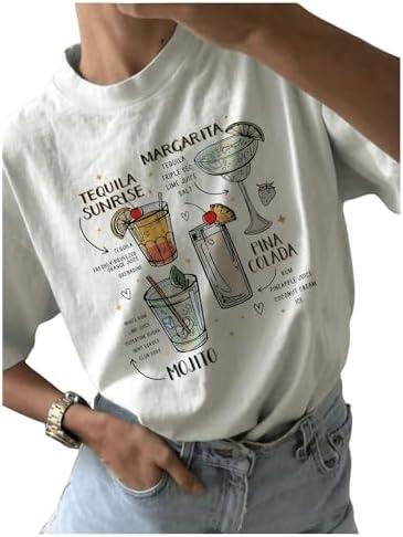 Floerns Women's Graphic Drop Shoulder T Shirts Crew Neck Short Sleeve Tee Top