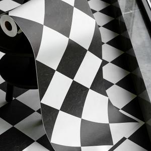 auxua Peel and Stick Black & White Diamond Vinyl Floor Roll – 15.7“ x 78.7" Classic Checkerboard Vinyl Sheet Flooring with Pre-Aligned Pattern, Easy to Cut for Effortless DIY Bathroom Kitchen