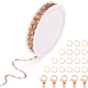 Elecrelive 16.4 Feet Stainless Steel Dapped Chains for Jewelry Making Rose Gold Soldered Links Chains with Spool Necklace Chain with 5 Lobster Clasps 20 Jump Rings for Necklace Bracelet Making
