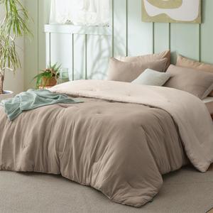 Bedsure Queen Comforter Set, Khaki Beige Soft Prewashed Bedding for All Seasons, 3 Pieces GentleSoft Bed Set, 1 Lightweight Comforter (90"x90") and 2 Pillowcases (20"x26")